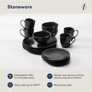 Heirloom Stoneware by Fortessa – 16 Piece Dinnerware Set (Service for 4), Stoneware, Charcoal, Pack of 16, Model 16PPS.8000.6