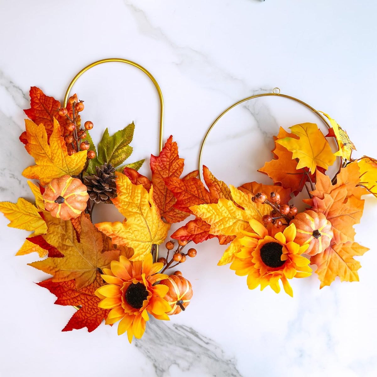 Winlyn Artificial Fall Picks, 8 Pack with Pumpkins Sunflowers Pinecones, Orange