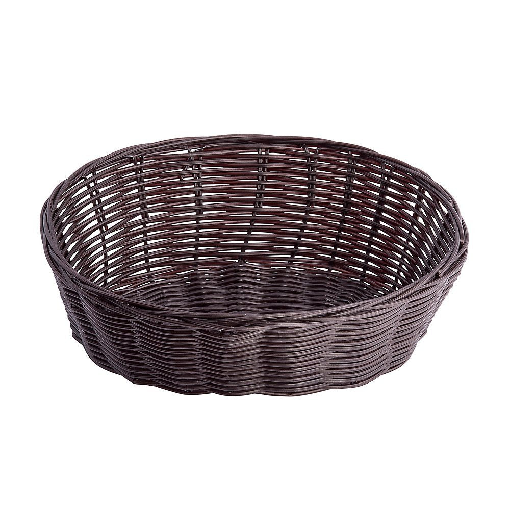 10" x 6-1/2" Brown Oval Woven Plastic Basket by Tablecraft – Polypropylene, Brown, Pack of 12, Model 1476