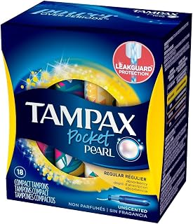 Tampax Pocket Pearl Plastic Tampons, Regular Absorbency, Unscented, 18 Count