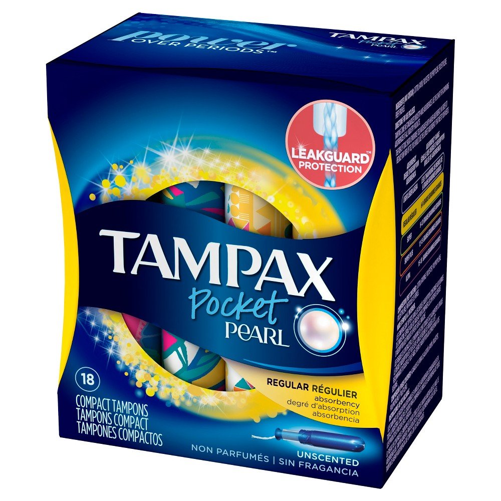 Pocket Pearl Plastic Tampons by Tampax – 18 Count (Pack of 1), Cotton, Model 201413