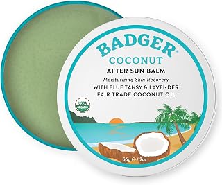 Badger Organic Coconut AfterSun Balm, Cooling & Moisturizing, 2 oz Tin | Soothing Sunburn Relief, Great Smelling, Moisturizing & Hydrating Skin Care, After sun skin care, Sunburn relief balm
