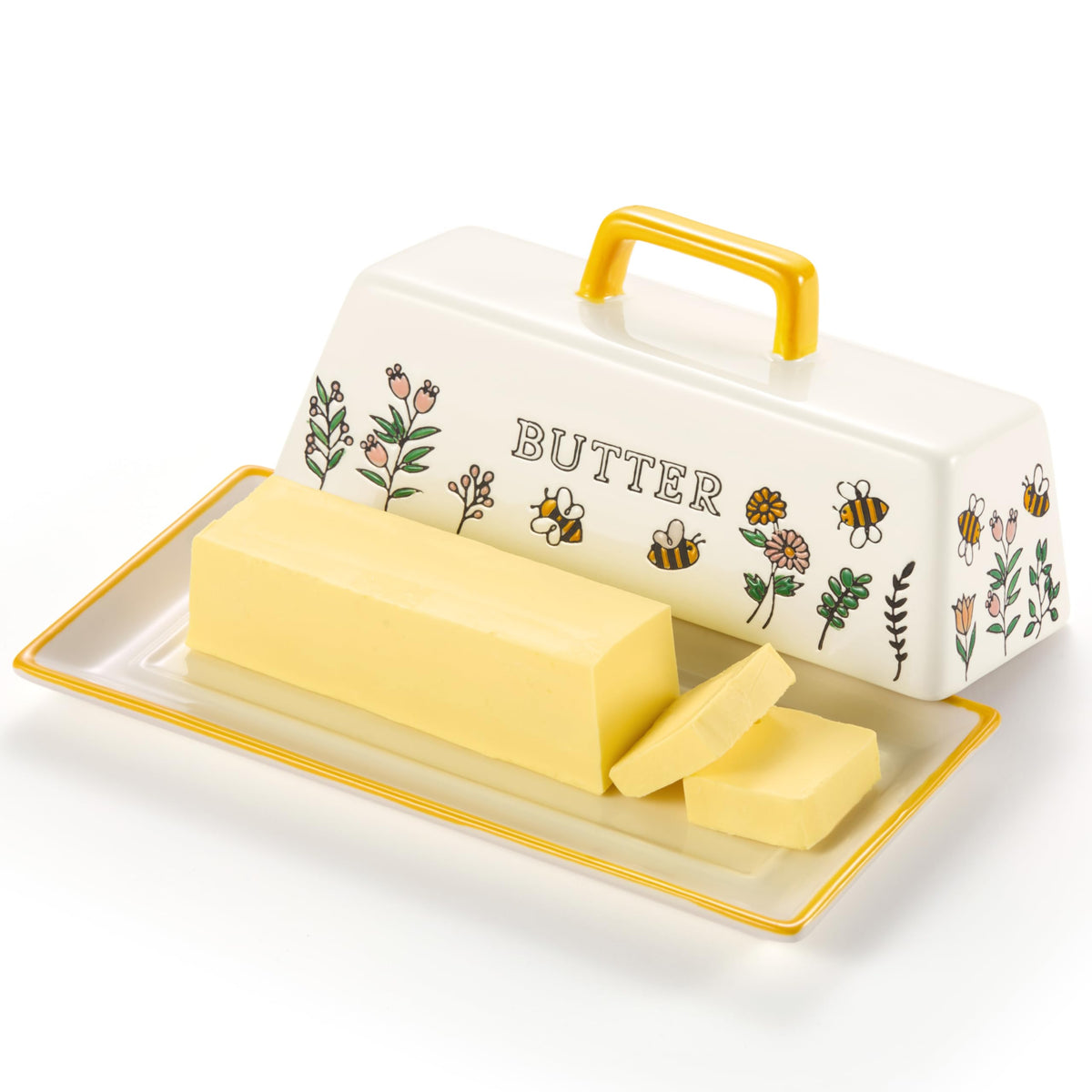 KooK Ceramic Butter Keeper with Lid, Meadow Pattern, Regular Size