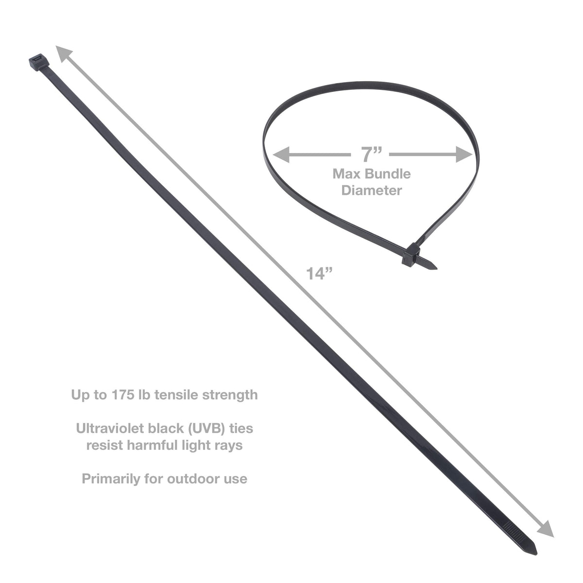 nVent 24 in. Heavy-Duty Cable Ties by Gardner Bender – 50 Pack, Nylon, Uv Black, Model 46-424UVB