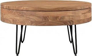 Starlight Canyon Home Brown Coffee Table with Lift-Top Storage, Solid Acacia Wood Surface, Durable Iron Legs, Mid-Century Modern Design for Living Room