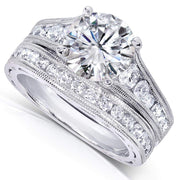 Moissanite & Channel Bridal Ring Set 14k White Gold by Kobelli – 11, White Gold, White, Model MZ61932R-ED