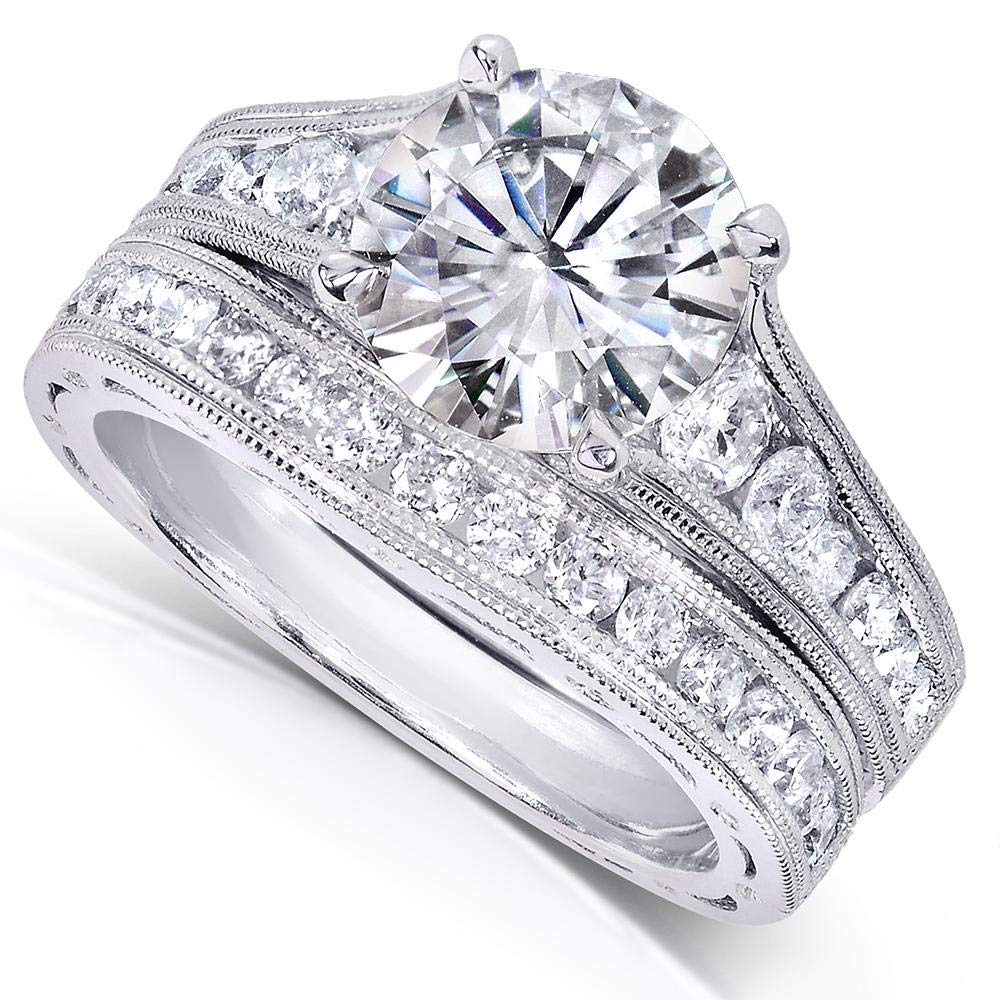 Moissanite & Channel Bridal Ring Set 14k White Gold by Kobelli – 11, White Gold, White, Model MZ61932R-ED