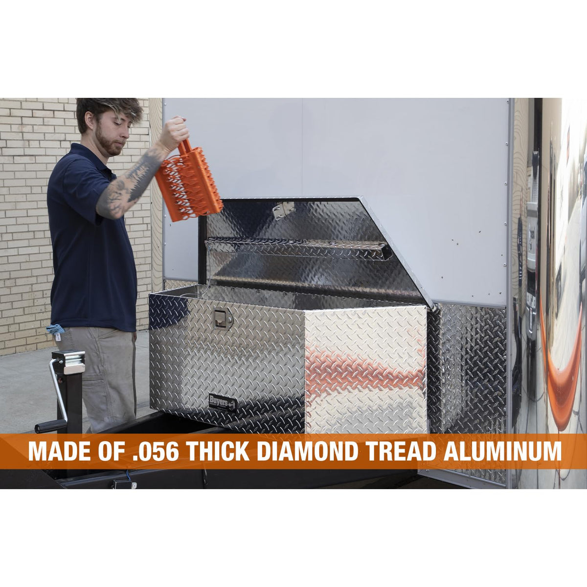 Buyers Products Diamond Tread Aluminum Trailer Tongue Tool Box by Buyers Products Company – 14.8 x 14.4 x 33.4, 40.5 liters, Aluminum, Diamond Tread Aluminum, Model 1701380