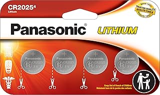 Panasonic CR2025 3.0 Volt Long Lasting Lithium Coin Cell Batteries in Child Resistant, Standards Based Packaging, 4 Pack
