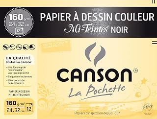 CansonPapier Drawing Pouch Mid-Tinted Black 24 x 32 cm 12 Sheets 160 g/m²