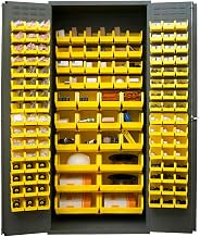 Durham 3500-138B-95 Lockable Bin Cabinet with 138 Yellow Hook-On Bins, Flush Door Style, 36" Wide, 14 Gauge, Gray