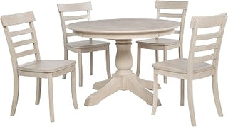 Coaster Home Furnishings - Orrison - Wood - 5-Piece Extension Dining Set with Pedestal Base, Oval Top, and Ladder Back Chairs - Dining Room - Linen - 121261-S5