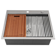 25x20-in 16-Gauge RV Drop in Workstation Kitchen Sink by Ruvati – 25 Inch, Stainless Steel, Model RVH8205