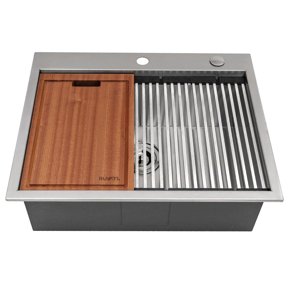 25x20-in 16-Gauge RV Drop in Workstation Kitchen Sink by Ruvati – 25 Inch, Stainless Steel, Model RVH8205