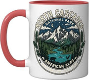 North Cascades National Park American Alps Vintage Badge Art Ceramic Mug, Red/White, 11oz