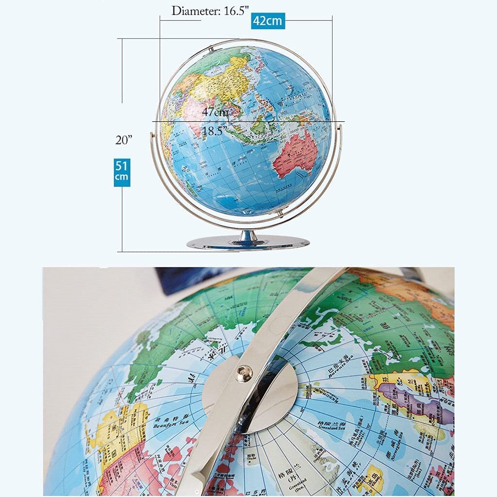 Practical Globe Geographic Globes Metal Stand Stainless Steel Educational Globe 16.5in Diameter Desktop World Globes for Interactive Fun y Decor by POCHY – Model 10478812