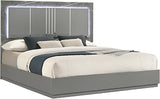 Elara Queen Bed Frame - Gray Marble & Lacquer Finish with LED, Metal Legs - Modern Bedroom Furniture (CA) 86"x62" - Box Spring Required