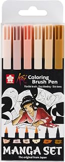 SAKURA Koi Manga Colouring Pens Set of 6, Assorted Colours | Felt Tip Markers for Drawing Comics & Illustrations