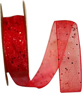 Reliant Ribbon 25740-065-03J Glitter Mono Sheer Ribbon, 5/8 Inch X 25 Yards, Red
