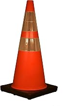 Cortina Traffic Cone, Vinyl with Black Base and 6" Upper/4" Lower Reflective Collar 03-500-10, 28" Height, Red/Orange