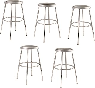 National Public Seating 6418H-CN Steel Stool with Vinyl Upholstered Seat Adjustable, 19"-27", Grey (Pack of 5)
