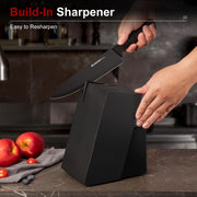 Astercook Knife Block Set with Sharpener, 15 Piece German Stainless Steel, Black