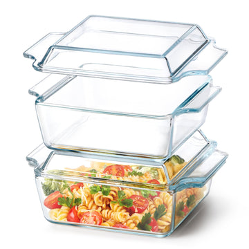 Nutriups Glass Casserole Dish Set, Tempered Glass, Square 6in x 6in