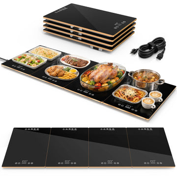 FYY Modular Warming Tray, 13 Heat Settings, Black 4-Panel