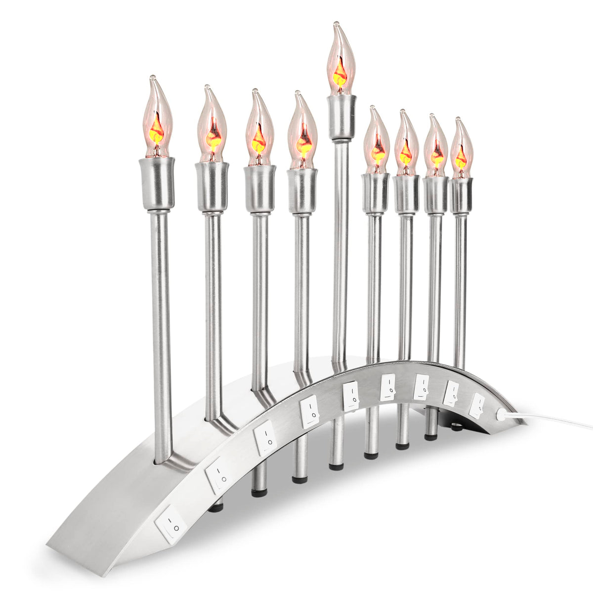 Aviv Judaica Electric Menorah, Brushed Stainless Steel, 9 Flickering Bulbs