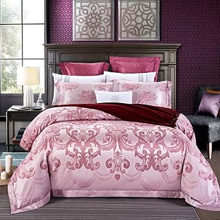 4-Pieces Silver Bedding Set Bed Set Jacquard Lace Duvet Cover Bed Sheet Bed Linen 9 Queen Size 4pcs (Silver King Size 4pcs)