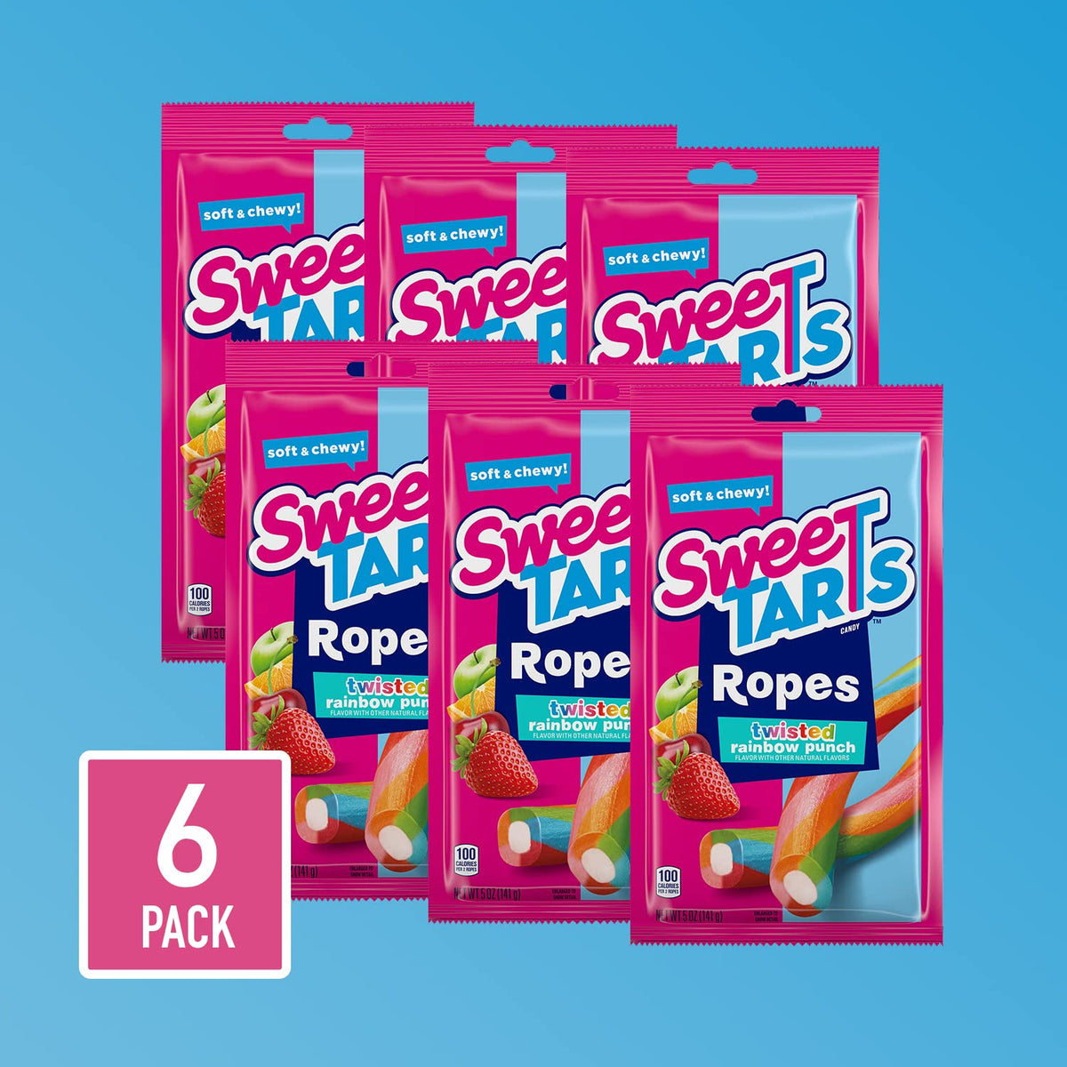 Ropes Twisted Rainbow Punch by SweeTARTS – 6 Count (Pack of 1), Multicolor, Model EL-UM9V-7ZLB
