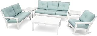 Polywood Vineyard 6-Piece Deep Seating Set in White/Spa