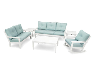 ® Vineyard 6-Piece Deep Seating Set in White/Spa by Polywood – High Density Polyethylene, White / Spa, Model PWS354-2-WH5413