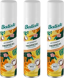 Batiste Dry Shampoo, Tropical Fragrance, Refresh Hair and Absorb Oil Between Washes, Waterless Shampoo for Added Hair Texture and Body, 4.23 OZ Dry Shampoo Bottle (Pack of 3)