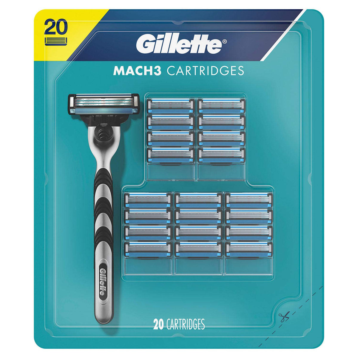 Mach3 Men's Razor Blades by Gillette – 20 Count (Pack of 1), Alloy Steel, Green, Model KJ1232
