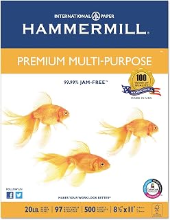 Hammermill 106310 Premium Multipurpose Paper, 20-lb, 8-1/2 x 11, White, 5000/Carton