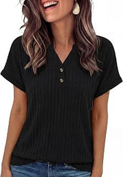 Womens Summer Tops 2026 V Neck Button Casual Summer Trendy Tee