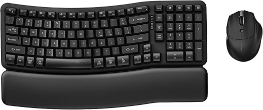 Kensington Pro Fit™ Ergo KM620-RC Wireless Rechargeable EQ Keyboard and Mouse, QWERTY Keyboard, Ergonomic Wave Design, Bluetooth & 2.4GHz Connection, Programmable Keys (K72490NA)