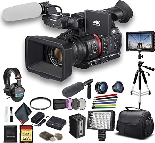 Panasonic AG-CX350 4K Camcorder & Microphone Bundle | For Professional Video + Monitor + LED Light + 128GB Memory Card + Tripod + Case + More