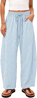 Striped Linen-Like Pants Womens Wide Leg Flowy Palazzo Pants Trousers
