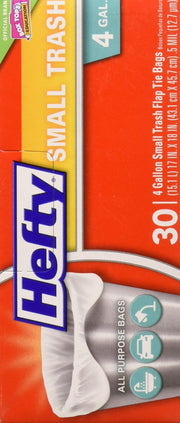 Small Trash Flap Tie Bag by Hefty – 30 Count (Pack of 1), 4.0 gallons, Plastic, No Color, Model FBA_E20119