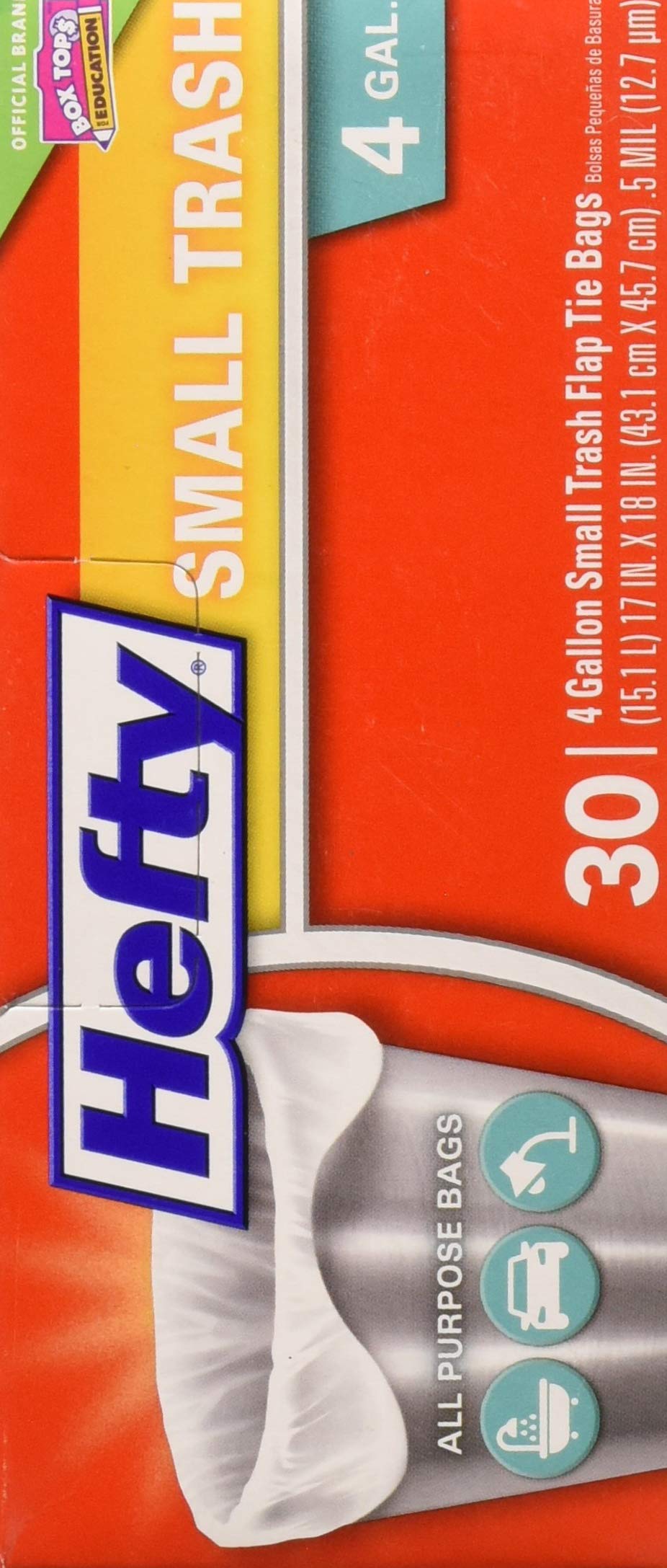 Small Trash Flap Tie Bag by Hefty – 30 Count (Pack of 1), 4.0 gallons, Plastic, No Color, Model FBA_E20119