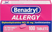 Benadryl Ultratabs Allergy Relief, 25 mg Diphenhydramine HCl, 100 Ct
