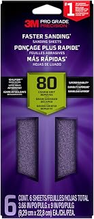3M SHTR80-PGP-6T Pro Grade Precision Faster Sanding, Sanding Sheets, 80-Grit Coarse, 3-2/3" x 9", 6-Pack