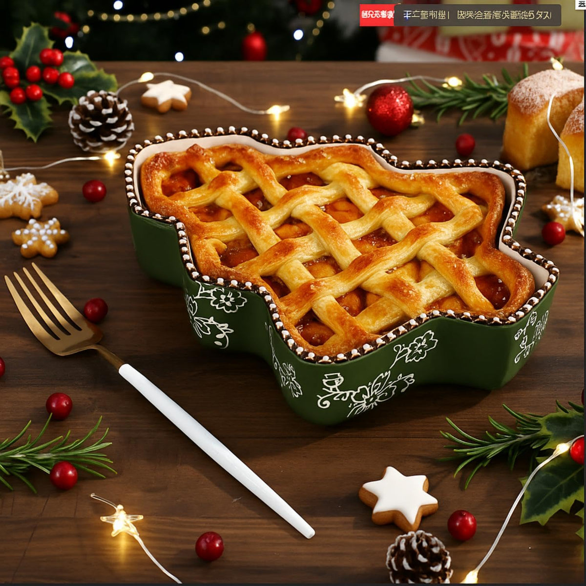 Vesici Ceramic Pie Dish, 9 Inch 27 Ounce Tree Fluted, Green
