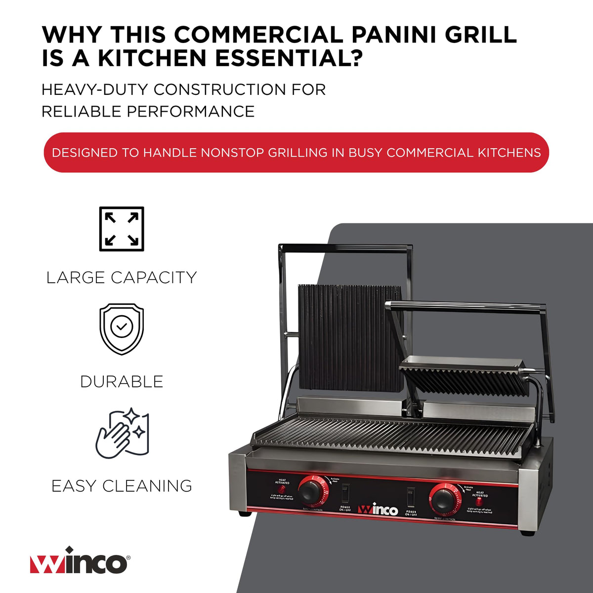9" Double Commercial-Grade Panini Grill Press by Winco – Double, Cast Iron, Silver, Model EPG-2