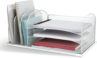 Safco Onyx Desk Organizer with 3 Horizontal and 3 Upright Trays, Durable Steel Construction, Silver