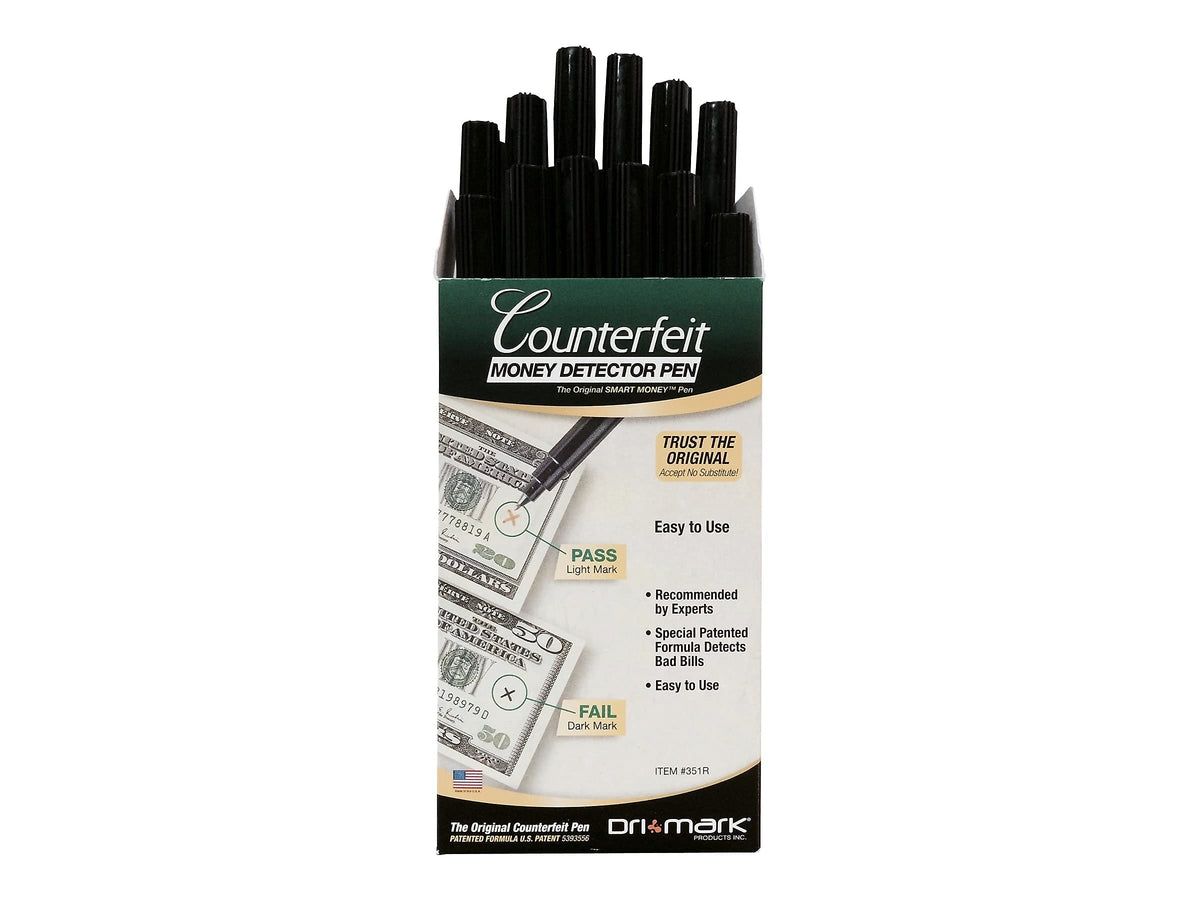 Smart Money Counterfeit Bill Detector Pen by Dri Mark – Portable, Black, Pack of 12, Model 351R-1