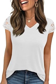 Womens Tops V Neck Short Sleeve T Shirts Casual Soft Basic Lace Tops