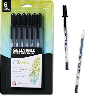SAKURA Gelly Roll Classic 6 Pack, Black Ink Pens, No Bleed Thru, Gel Pens, Fine (57381)
